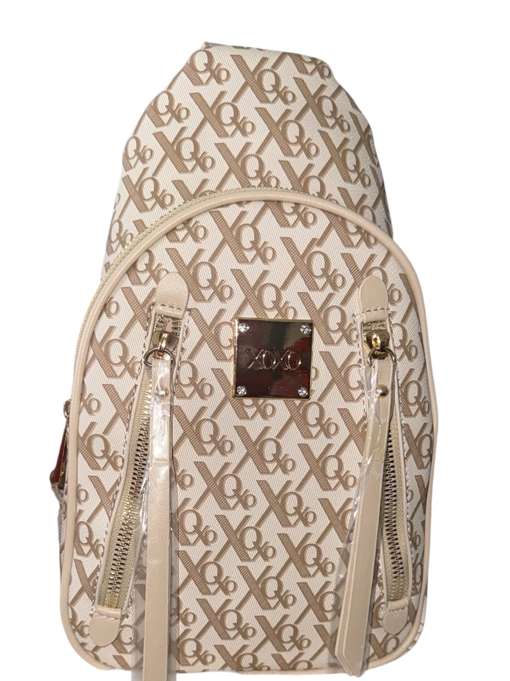 XOXO Luxe Sling Bag - NWT Tan  and Cream logo design